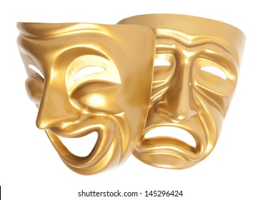 Comedy  And  Tragedy Theatrical Mask Isolated On A White Background