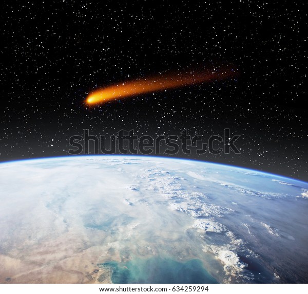 Comet aproach to the earth\
globe. Comet impact. \