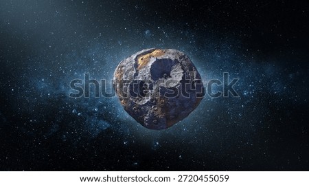 Comet, asteroid, meteorite flying on the background of the starry night sky. Glowing asteroid and tail of a falling comet. Elements of this image furnished by NASA. 