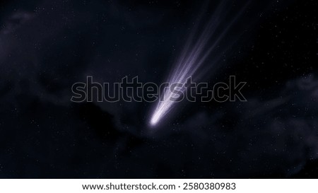 Comet glows in space isolated. A bright comet tail against the background of stars. Shooting star at night.