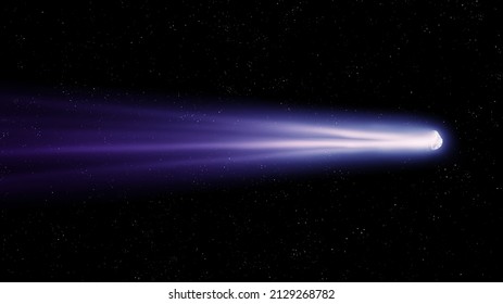 Cometa con una larga cola brillante en el espacio exterior. Observación de objetos astronómicos. Foto de un verdadero cometa volando cerca de la Tierra. 