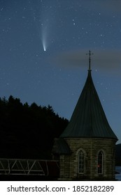 Comet Neowise Above The Pumping House Of A Large Reservoir In The Brecon Beacons