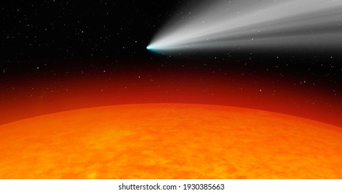 Comet On The Space With Our Star Is Sun 