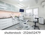 Comfortable Dental Chair Unit with Luxury Dental Chair in Dentist doctor clinic modern medical ward. Health care, medicare industry, heathcare technology concept image