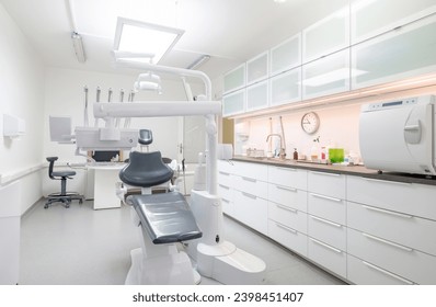 Comfortable Dental Chair Unit with Luxury Dental Chair in Dentist doctor clinic modern medical ward. Health care, medicare industry, heathcare technology concept image - Powered by Shutterstock