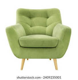 Comfortable green armchair isolated on white background. Interior design element