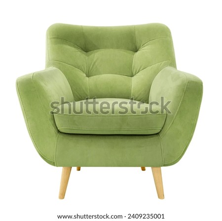 Comfortable green armchair isolated on white background. Interior design element