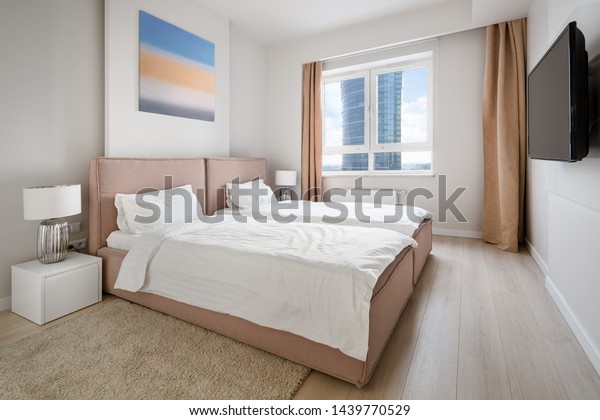 Comfortable Guest Bedroom Two Beds Tv Stock Photo Edit Now