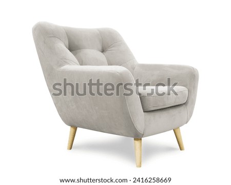 Comfortable light grey armchair isolated on white background. Interior design element