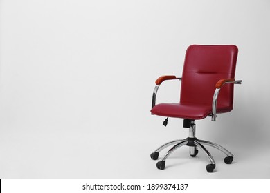 Comfortable Office Chair On White Background, Space For Text