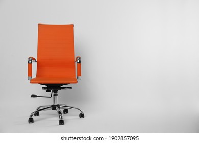 Comfortable Office Chair On White Background, Space For Text