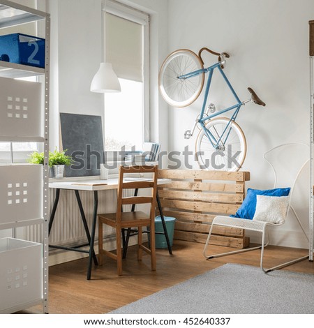 Similar – Image, Stock Photo Young man with bicycle in the sea