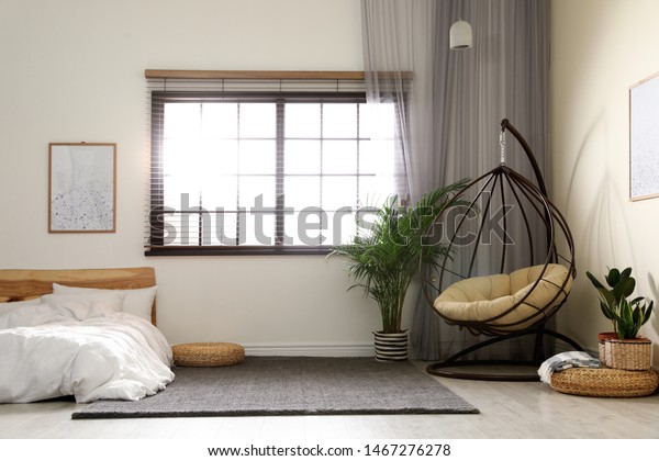 Comfortable Swing Chair Pillow Bedroom Interior Stock Photo