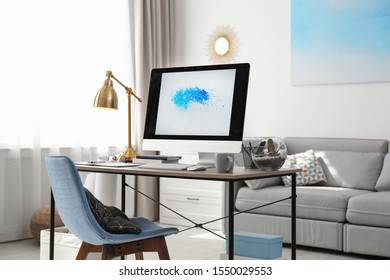Comfortable workplace with modern computer on desk. Home office