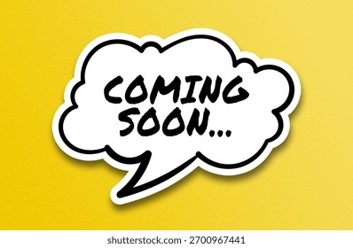 Comic speech bubble with “Coming Soon” text on yellow background