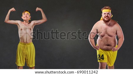 Comical and funny fat and thin athletes