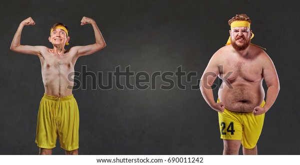 Comical and funny fat and\
thin athletes