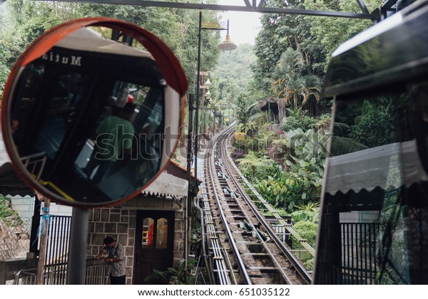 Coming monorail for pick up\
tourists to the top of Penang Hill at George Town. Penang,\
Malaysia.