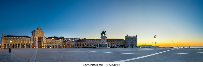 Commerce Square panorama (Praca do Comercio) with statue of of King Jose I in Lisbon. Portugal - Shutterstock ID 2129298752