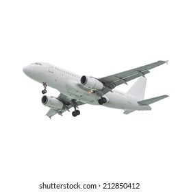 Commercial Airliner Landing Isolated On White Background