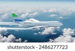 Commercial Airliner Passanger Plane Jumbo Jet Flying over Clouds with Country Flag Sierra Leone