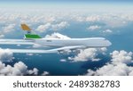 Commercial Airliner Passanger Plane Jumbo Jet Flying over Clouds with Country Flag India