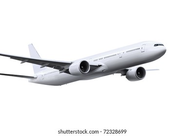 Commercial Airplane On White Background With Path