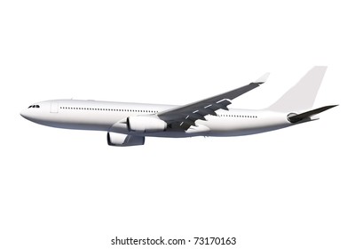 Commercial Airplane On White Background With Path