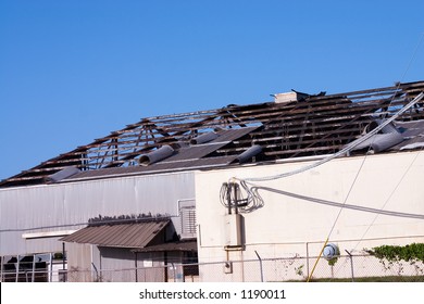 Commercial Building Destroyed By Hurricane Winds