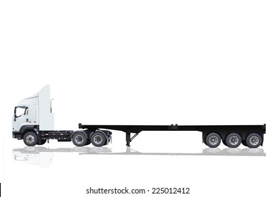 Commercial Delivery Cargo Truck With Trailer Blank For Design Isolated On White Background With Clipping Path