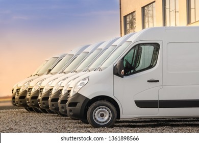 commercial delivery vans parked in row. Transporting service company.