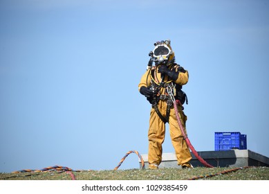 Commercial Diver With A Helmet