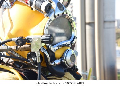 commercial diver with a helmet