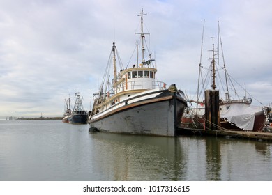 A Commercial Fishing Fleet Is Tied Up On Dock During A Time In The Year When Salmon Fishing Is Prohibited. 