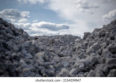 A commercial gravel pit of crushed stone for construction and road works. Gravel extraction