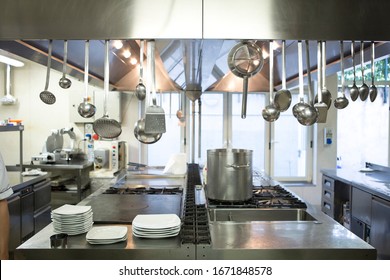 Commercial Kitchen Interior Shot, No People Are Visible