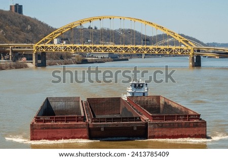 Commercial River Barge and Boat on The Three Rivers of Pittsburgh Pennsylvania, USA