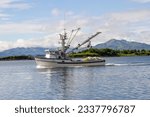 Commercial salmon fishing boat t in St. Paul Harbor in Kodiak, Alaska.