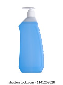 Commercial Soap Dispenser With Blue Liquid Soap Isolated On White 