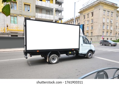 Commercial Truck With Empty Mockup Banner On A Van