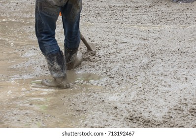 Construction Workers Pouring Concrete Leveling Concrete Stock Photo ...