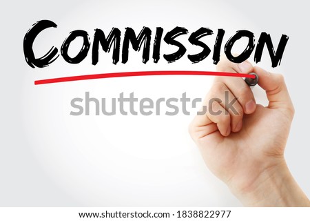 Commission text with marker, concept background