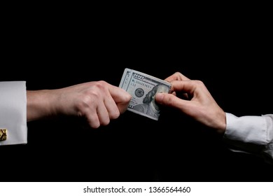 Committing A Crime. Closeup Image Of Businessman Taking Stack Of Money As Bribe. Executive Taking Money, Bribery And Illegal Business Among Senior Officials. Corrupt Practices. Corruption. Bribe.