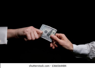 Committing A Crime. Closeup Image Of Businessman Taking Stack Of Money As Bribe. Executive Taking Money, Bribery And Illegal Business Among Senior Officials. Corrupt Practices. Corruption. Bribe.