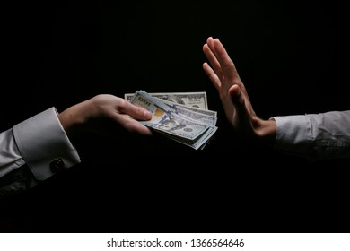 Committing A Crime. Closeup Image Of Businessman Taking Stack Of Money As Bribe. Executive Taking Money, Bribery And Illegal Business Among Senior Officials. Corrupt Practices. Corruption. Bribe.