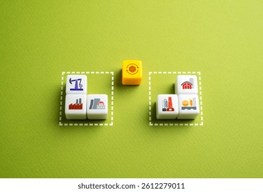 Commodity exchange between economic clusters and jurisdictions. International trade. Global commodity exchange between economic zones. Interconnected global markets.