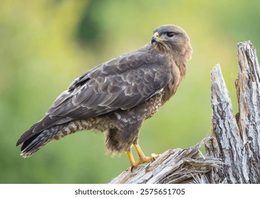 Common Buzzard in spring at a wet forest