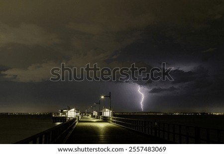 Common cloud to ground lightning strike seen from the Woody Point Jetty in the Redcliffe Peninsula, Queensland