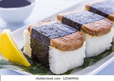 Common Hawaiian Food Of Spam, Rice And Nori (seaweed)