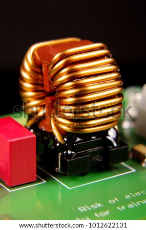 Common mode choke electronic component close up